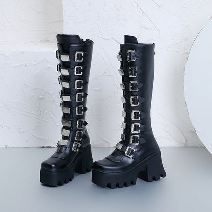 Independent Station Foreign Trade Boots  New HOTan and NEWn Metal Buckle with Platform High Boots, Female  plus Size Women's Boots