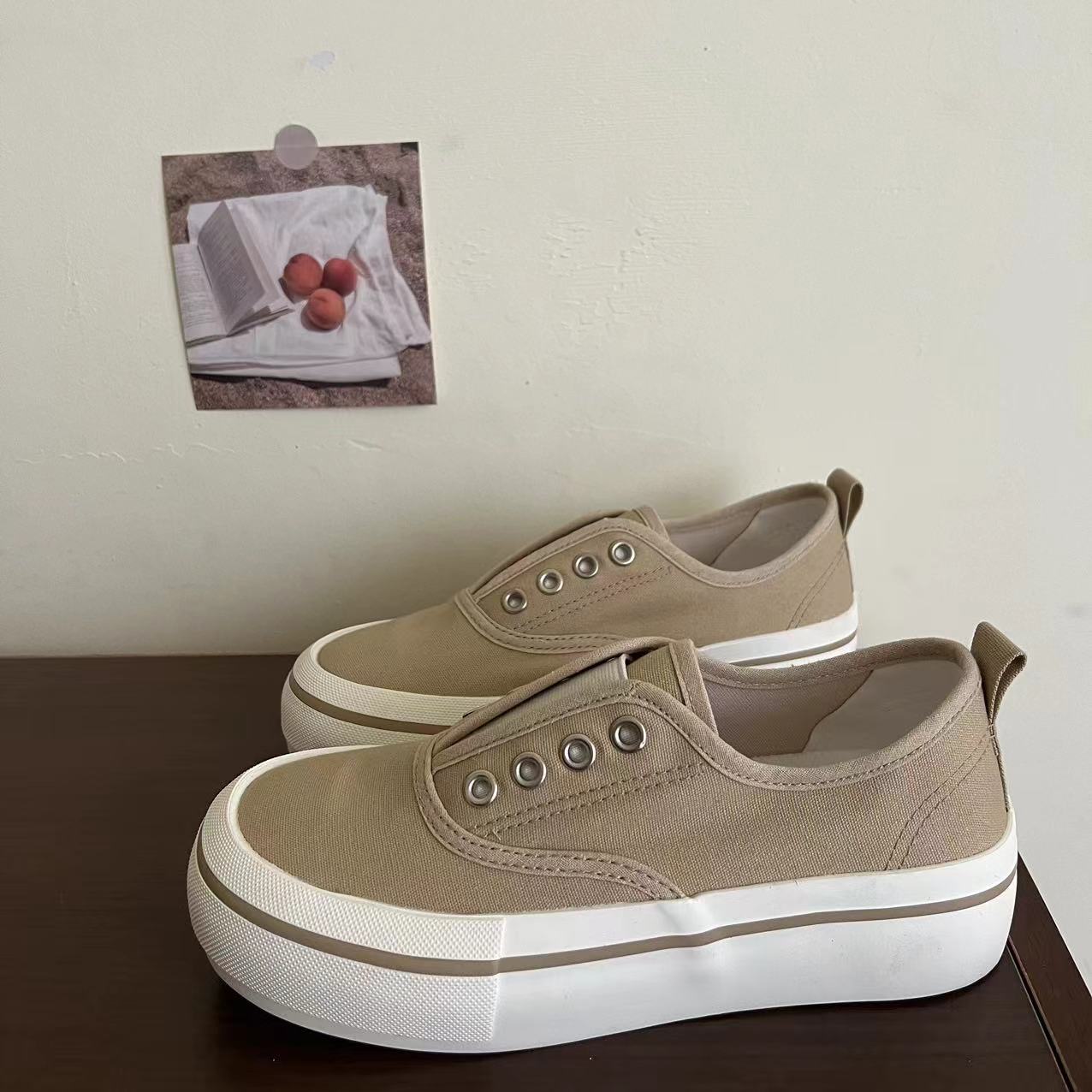 Special-Interest Design Elastic Band Thin Canvas Shoes for Women  Spring and Summer All-Match Chic Platform Slip-on Lazybone Women's Shoes