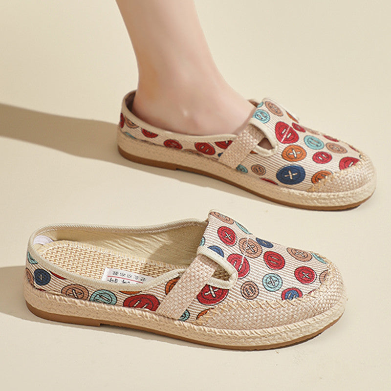 Old Beijing Cloth Shoes Women's Shoes Flat Chinese Style Embroidery Mom Slippers Women's Outer Wear Ethnic Style Closed Toe Cotton Slippers