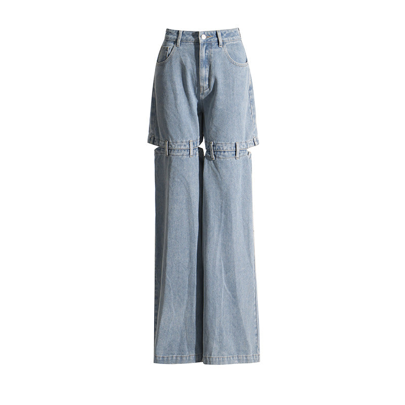 Super Loose Slimming Zhongshan Wide-Leg Pants 2024 Spring New Niche Style Unique Design Open-Leg Jeans for Women