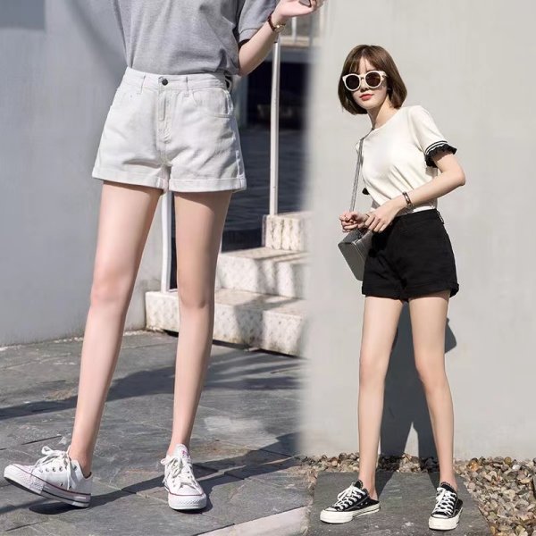 High Waist Black Denim Shorts Female Summer Student Curling Loose Slimming A- line Straight-Leg Pants Hot Pants Korean Fashion