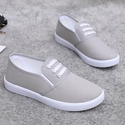 Factory Supply Slip-on Canvas Shoes Flat All-Match Pure White Cloth Shoes Female Nurse Lazy Shoes Casual Students' Shoes