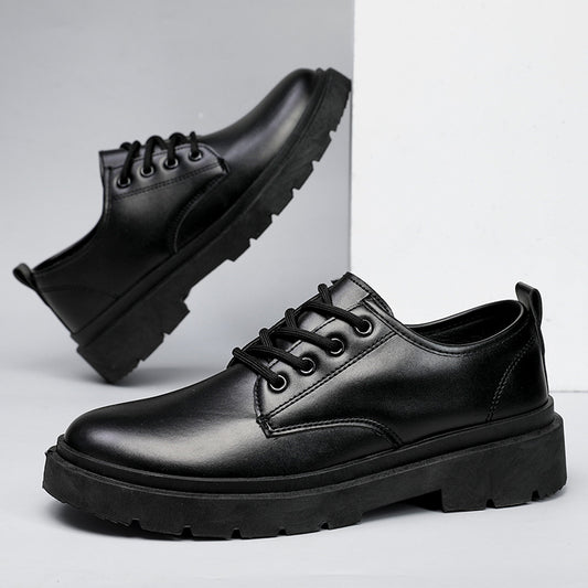 Leather Shoes Men's  New Men's Business British Style Black Lace-up Casual Leather Shoes Korean Fashion Youth Wedding Shoes
