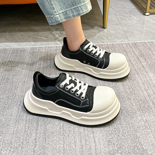 Mickey Big Head Shoes Women's  New NEWn Retro Casual Platform Height Increasing Canvas Shoes Pumps Genuine Leather Bread Shoes