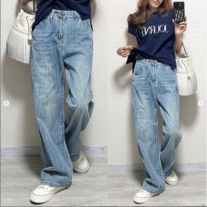 Japanese Jeans Women's 2024 Spring and Summer New Loose Mid Waist Slimming Wide Leg Pants Trousers Women's Jeans