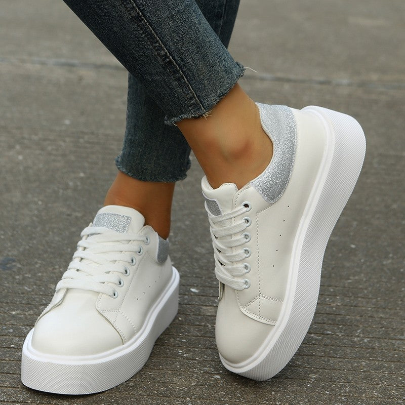 White Shoes for Women  Spring and Summer New Women's Thick Bottom All-Match Muffin round Head Thick Bottom Soft Bottom Casual Sneaker