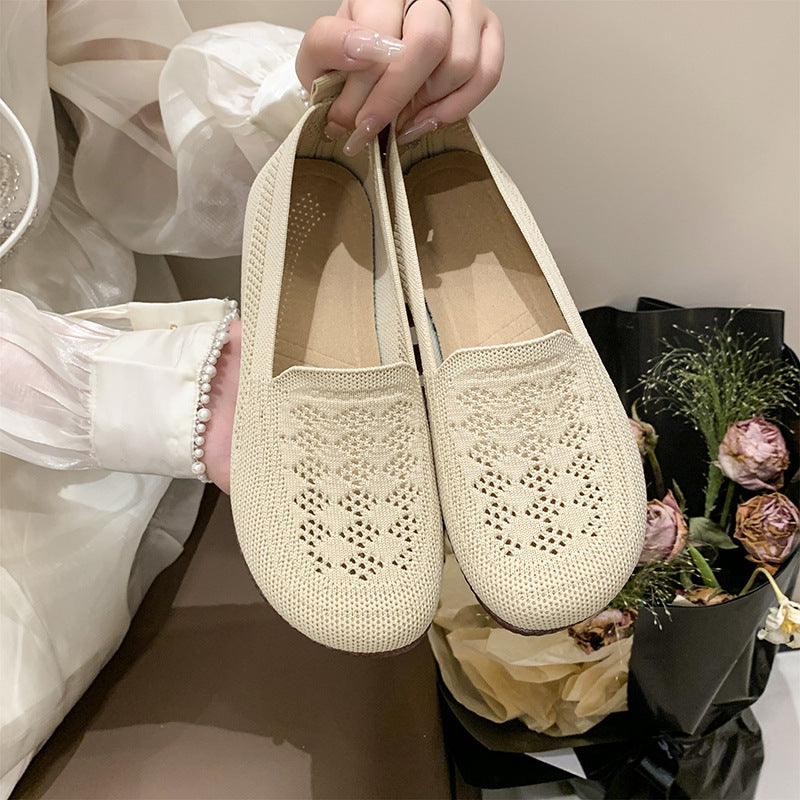 Summer New Soft Bottom Low-Cut Slip-on Lazy Casual Pumps Breathable Mesh Cloth Shoes Flat Mom Shoes