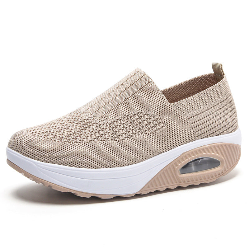 Temu Xiyin Cross-Border New Arrival Women's Casual Sports Air Cushion Mom Shoes Rocking Shoes Pumps Non-Slip Flying Woven Women's Shoes