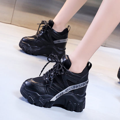 Sneaker Women's Spring and Autumn New Casual Mesh Surface Clunky Sneakers Hidden Heel Platform Lace-up Shoes One Piece Dropshipping