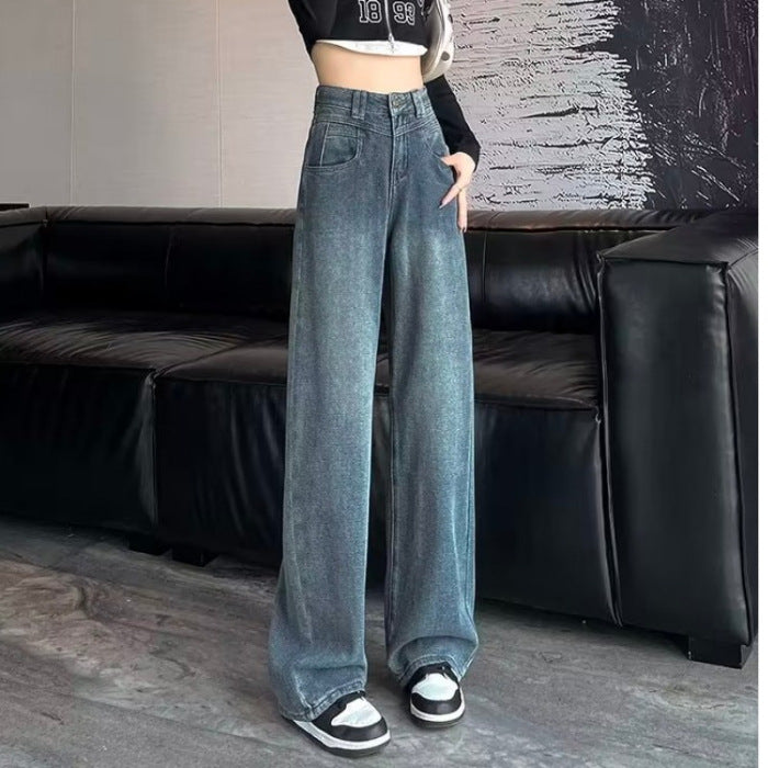 High Waist Wide Leg Jeans for Women Autumn New High-End Elegant Slimming Tall and Small Drooping Straight Mop Pants