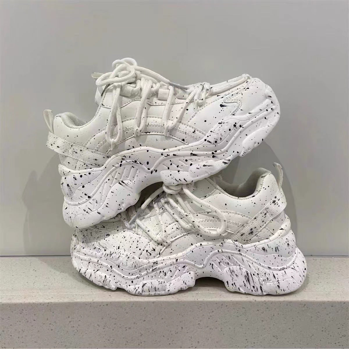 National Fashion Niche Graffiti Platform Heightened Daddy Shoes Men's Ins Hong Kong Style Casual Lovers Wild Sports White Shoes