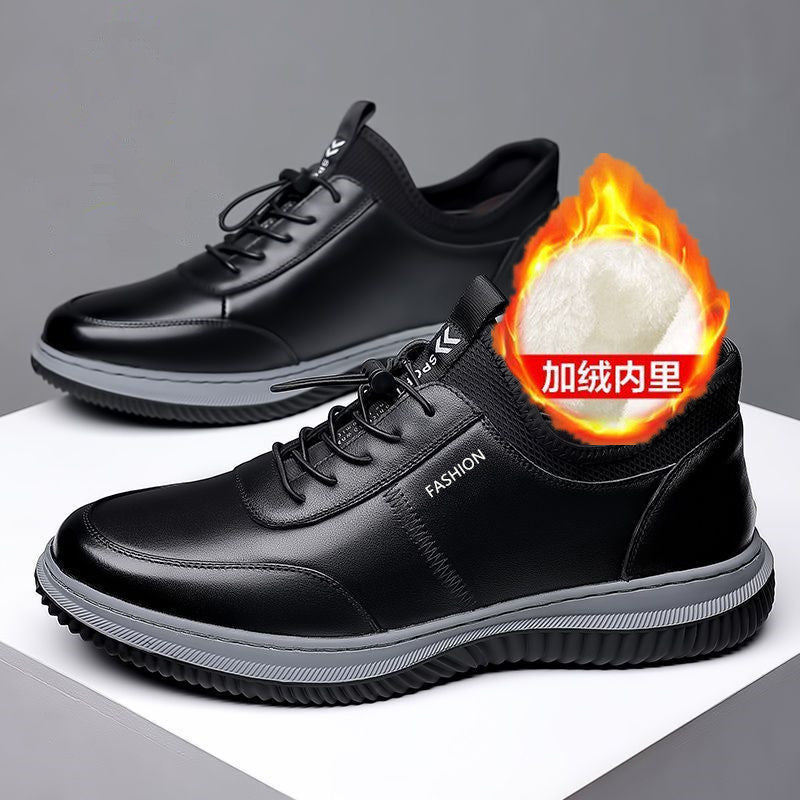 Tiktok Men's Shoes Single Cotton Optional Men's Casual Leather Shoes Men's Breathable Cotton Shoes Men's Soft Bottom Soft Surface Board Shoes Driving Shoes