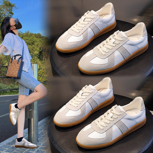 New Authentic Leather Women's Shoes Sports Versatile Single-Layer Shoes Women's Spring White Shoes Women's Casual Flat German Training Shoes Fashion