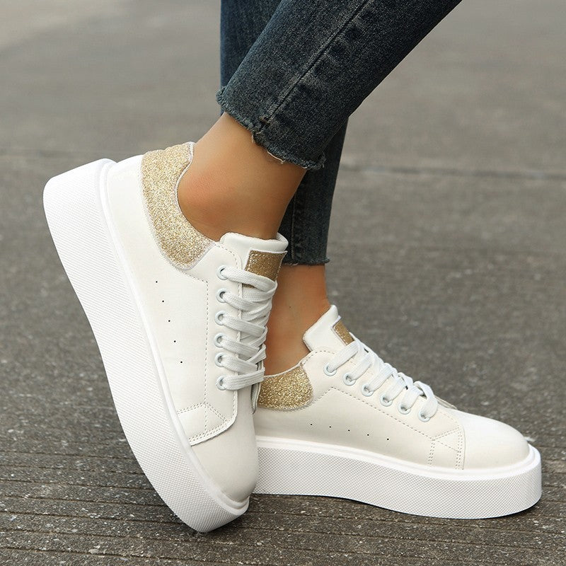 White Shoes for Women  Spring and Summer New Women's Thick Bottom All-Match Muffin round Head Thick Bottom Soft Bottom Casual Sneaker