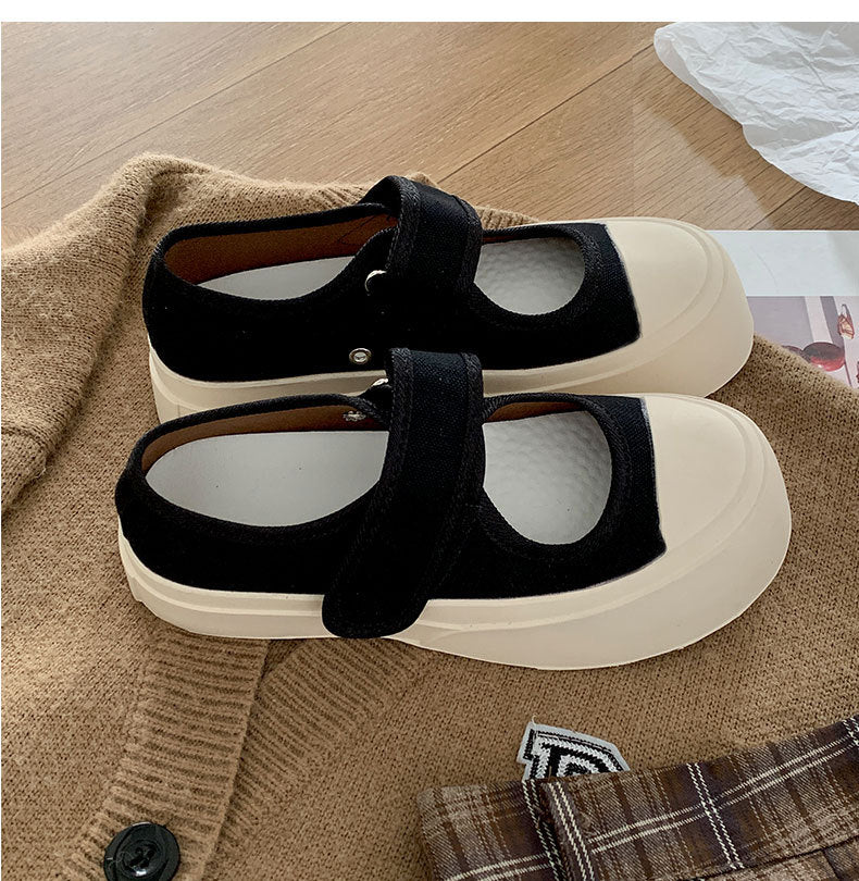 Internet Celebrity All-Match White round Head Thick Bottom Women's Canvas Shoes  New Spring Low-Cut Sneakers Heightened Easy Wear Shoes