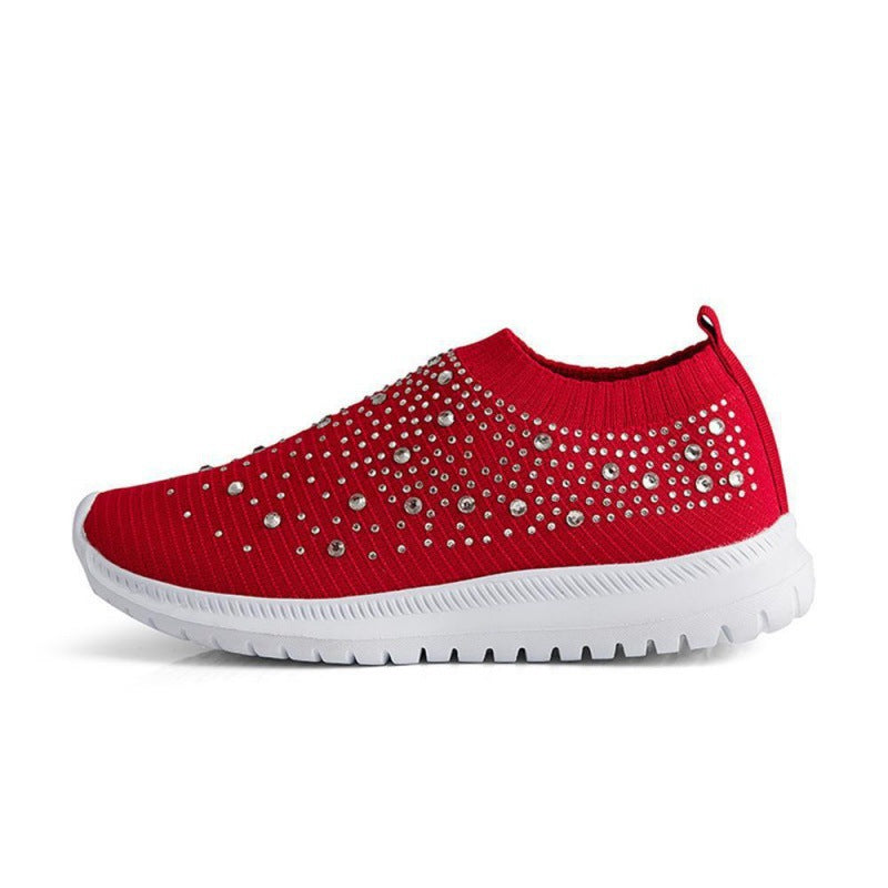 Cross-Border Foreign Trade plus Size Spring and Autumn New Fashion Leisure Rhinestone Flying Woven Women's Sports Style Casual Women's Shoes in Stock
