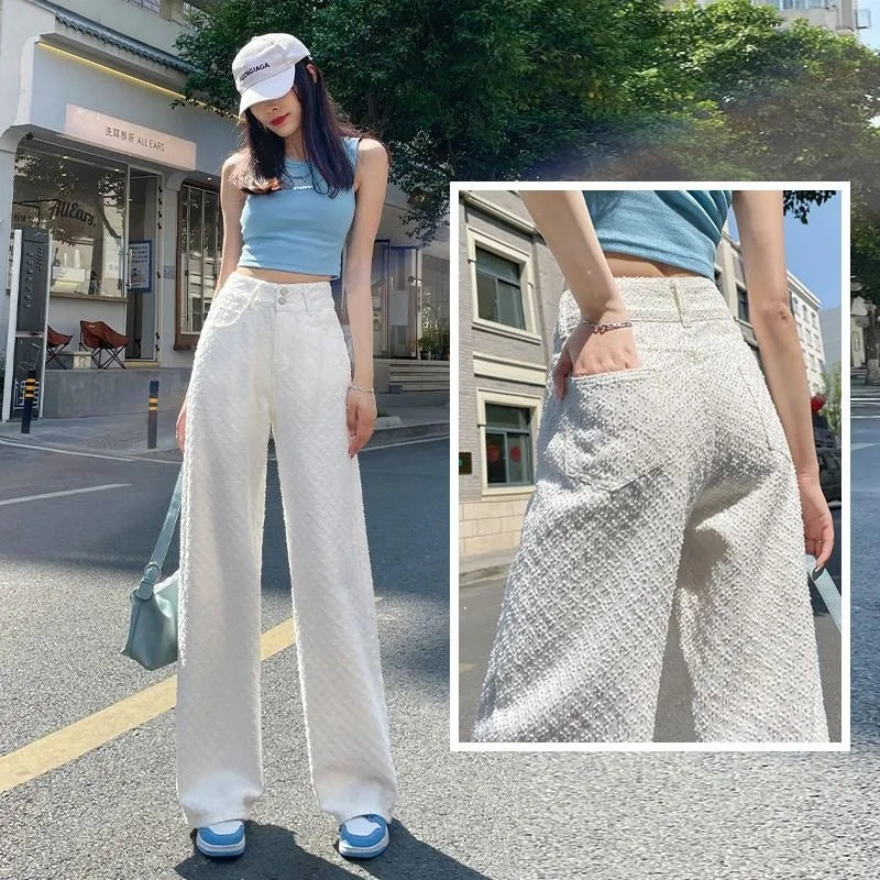 New Wide Leg Jeans for Women 2024 Spring and Autumn plus Size High Waist Casual Loose Wide Leg Straight Mop Trousers Women