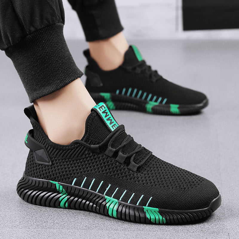 sengpashop New Mesh Black Summer Student Running Shoes Men's Flyknit Mesh Red Sports Leisure Fashion Shoes Running Shoes Breathable