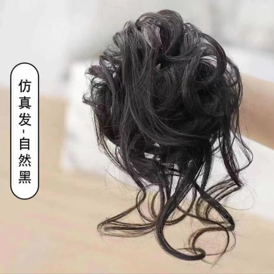 sengpan long Lazy Style Hair Clip Flower Bud Ball Head Female Natural Fluffy Long Beard Hair Bag Wig Set Ponytail Wig Ring Hairpin