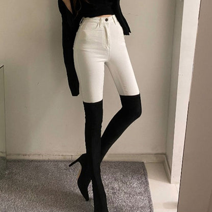 South Korea Dongdaemun Sexy Slim Fit Jeans Slim Fit Slimming Stretch High Waist Package Hip All-Matching Skinny Pants Women's Fashion