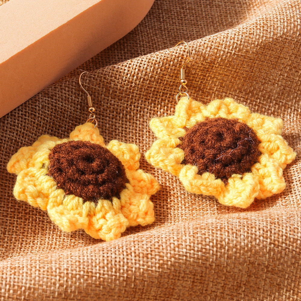 Lianfudai knitted Jewelry New Knitted Wool Flower Sunflower Earrings Creative Design Simple Earrings Pendant