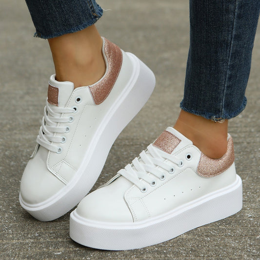 White Shoes for Women  Spring and Summer New Women's Thick Bottom All-Match Muffin round Head Thick Bottom Soft Bottom Casual Sneaker