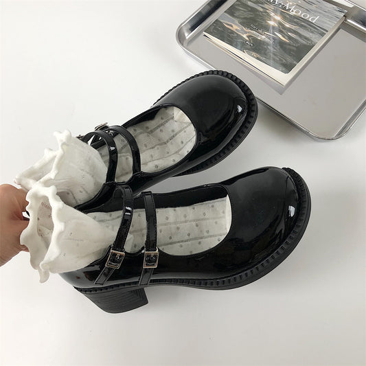 sengpashop Round Toe Japanese Style Lolita Shallow Mouth Mary Jane Pumps Women's High Heel Retro British Style JK  Style Chunky Heel Leather Shoes