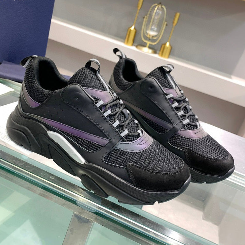 New Lovers Wild Running Shoes Fashion Colorblock Breathable Increased Genuine Leather Women's Sports Shoes