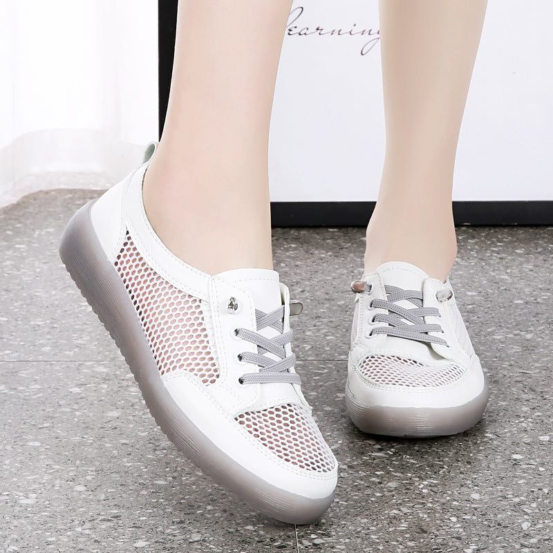 Brand White Shoes for Women  Spring and Summer New Breathable Mesh Sports Flat Women's Shoes Women's Tendon Bottom Mom Shoes