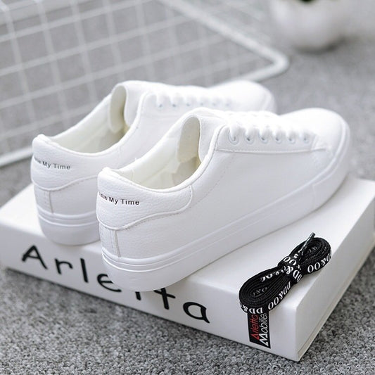 White Shoes for Female Students Korean Style Very Match Spring and Autumn Leather Flat Running Shoes Sneaker Breathable Women's Board Shoes