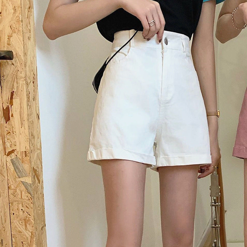 Women's Cotton High Waist Slimming Denim Shorts 2024 Summer New Wide Leg Leisure Fashion Women's Wear Solid Color Retro Bottoms