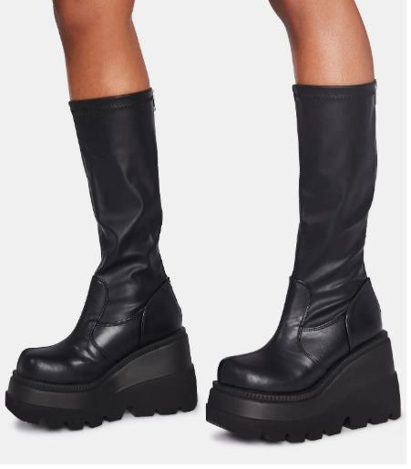 NEWn Cross-Border Size 43 Gothic Style Platform Knee-High Boots Locomotive Knight Boots below the Knee Big Head Slimming High Boots, Female