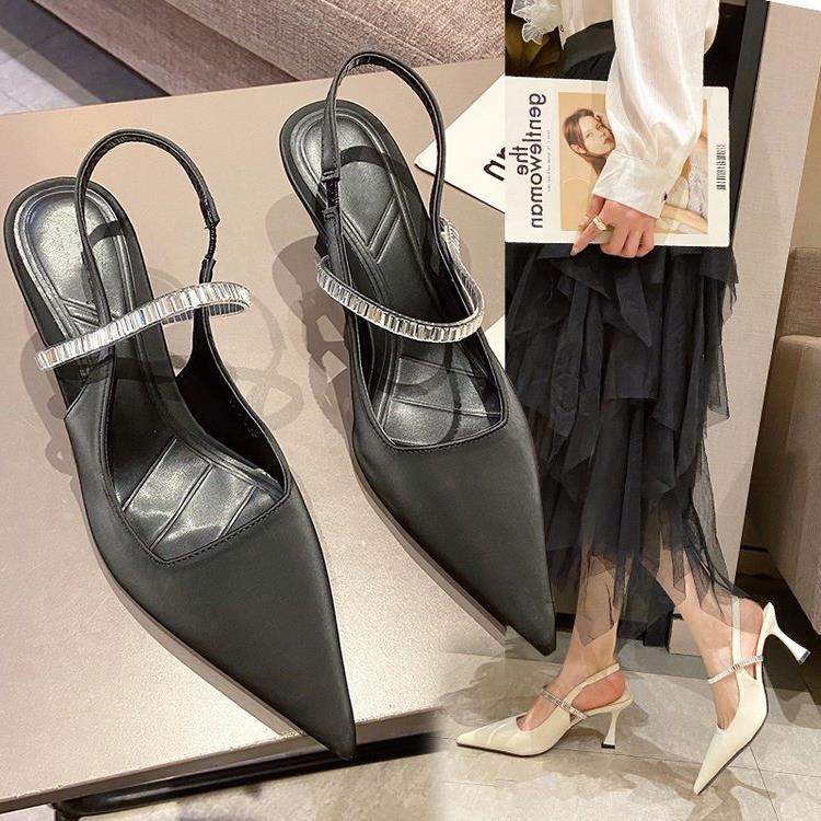 sengpashop Rhinestone Closed Toe Women's Sandals Ankle-Strap Stilettos with Skirt Pointed Toe Pumps Elegant Socialite Back Empty Fashion High Heels