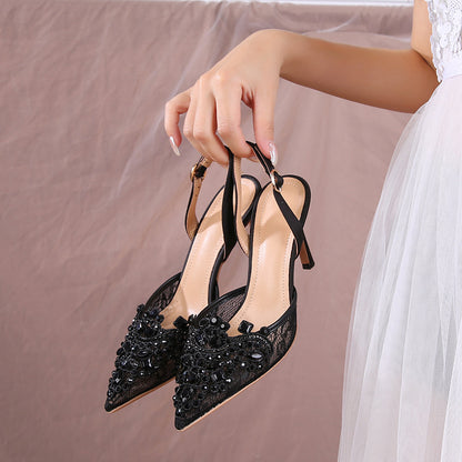 sengpashop Huidong County Sandals Women  White Wedding Shoes Women Lace Shoes Fashion High Heels Pearl Women's Shoes One Piece Dropshipping