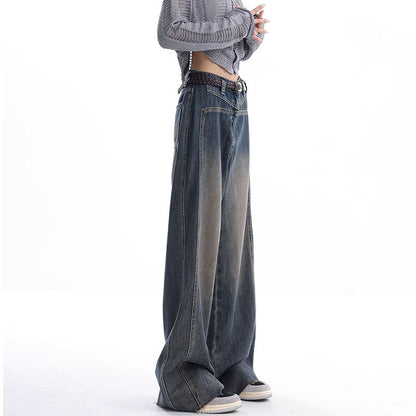 Design 2024 Early Autumn New Washed Nostalgic Raw Hem Jeans Women's Retro Design Wide Leg Pants Women's Pants