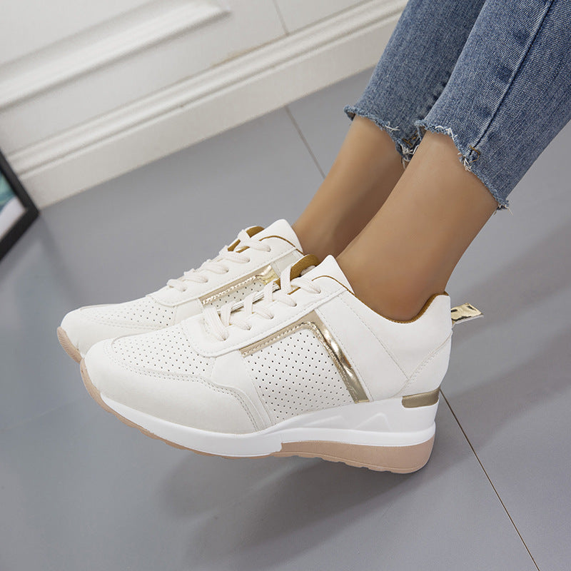 HOTan and NEWn plus Size Sports Casual Shoes Thick Bottom Wedge Casual Shoes Lace up Foreign Trade Mesh Ladies Sneaker