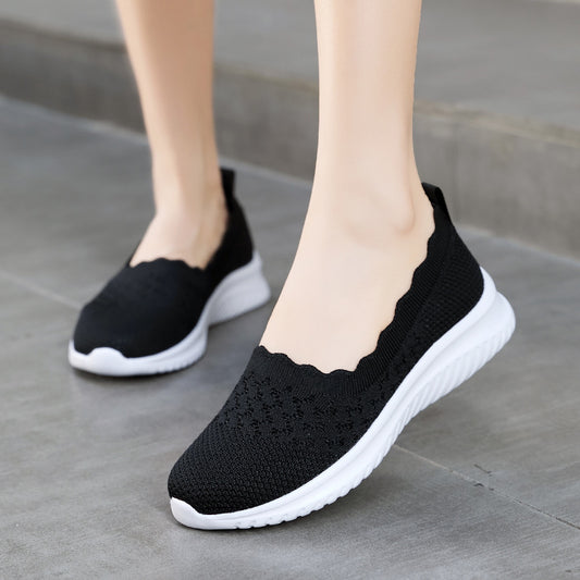 36-42 Summer Breathable Mom Shoes Middle-Aged and Elderly People's Shoes Leisure Flyknit Mesh Shoes Soft Bottom Lightweight plus Size Women's Shoes