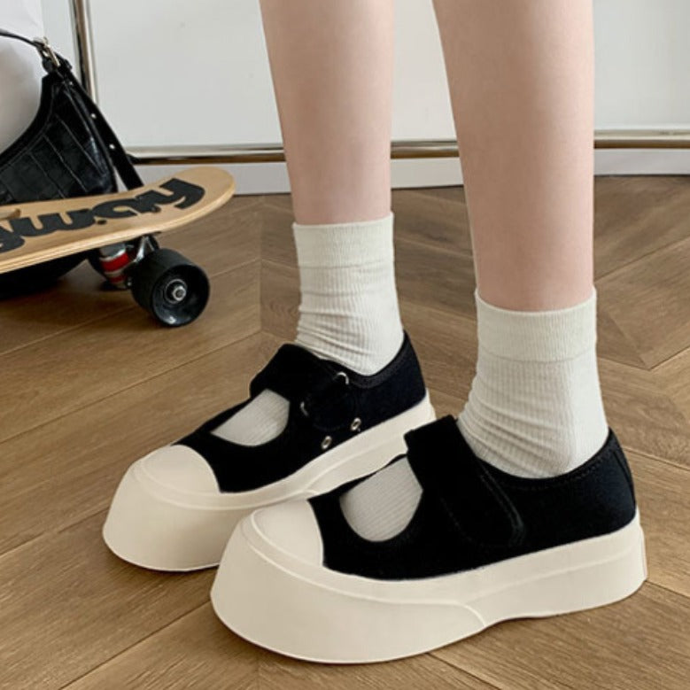 Internet Celebrity All-Match White round Head Thick Bottom Women's Canvas Shoes  New Spring Low-Cut Sneakers Heightened Easy Wear Shoes