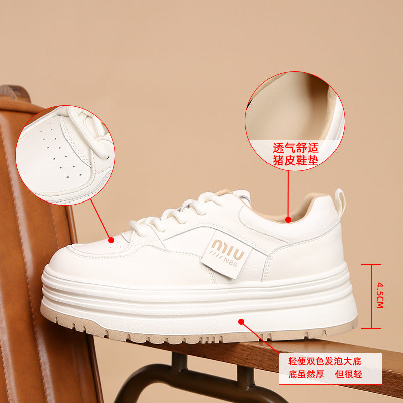 Lightweight Foam Bottom Leather White Shoes Women's  Spring New Women's Thick-Soled Casual Sneakers plus Size Women's Shoes