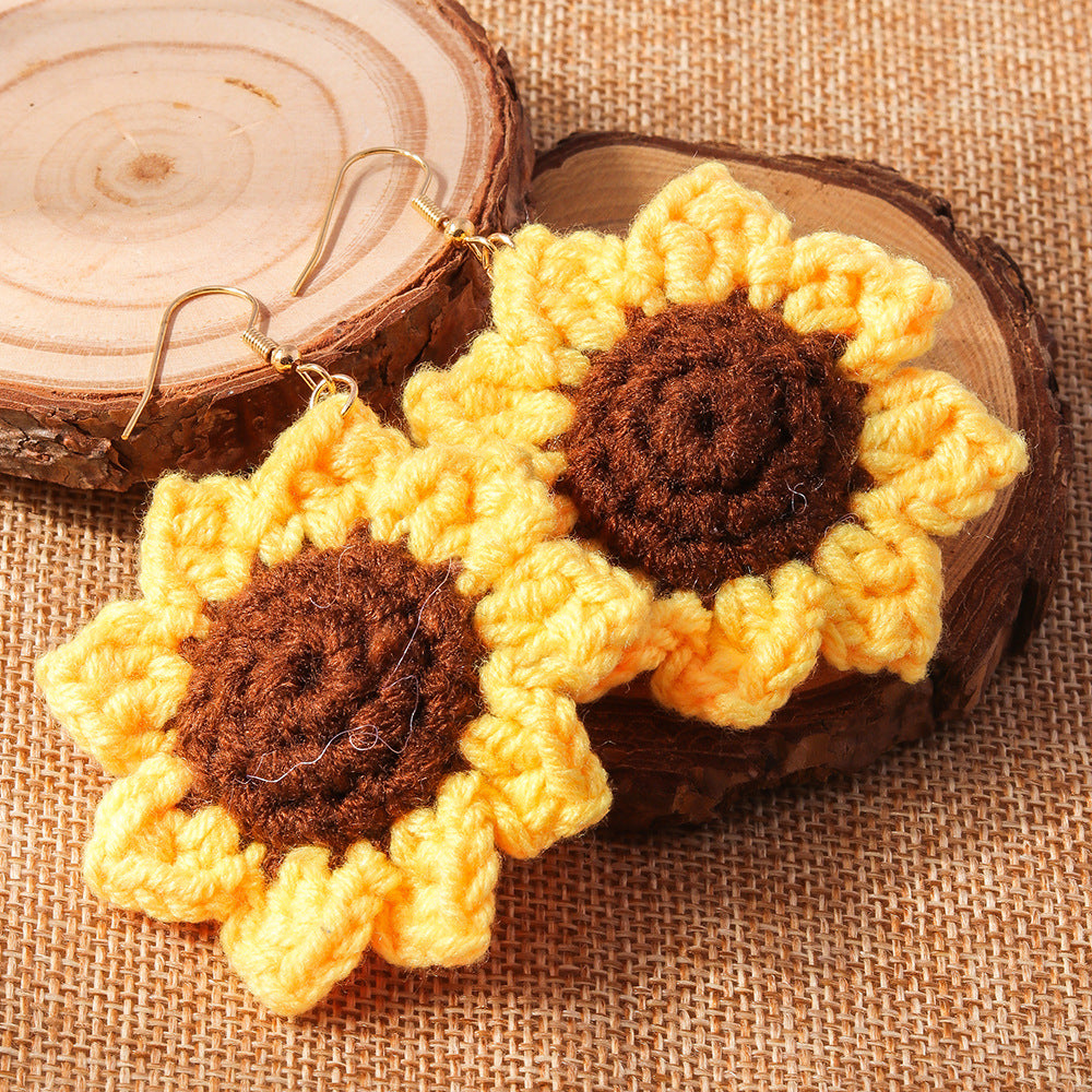 Lianfudai knitted Jewelry New Knitted Wool Flower Sunflower Earrings Creative Design Simple Earrings Pendant