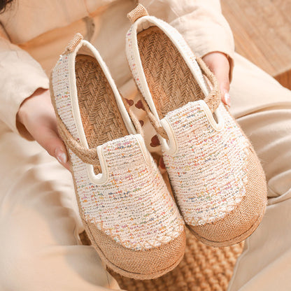 New Classic Style Cotton and Linen Female Cloth Shoes Low-Cut Slip-on Old Beijing Cloth Shoes Wedge Linen Shoes Wholesale