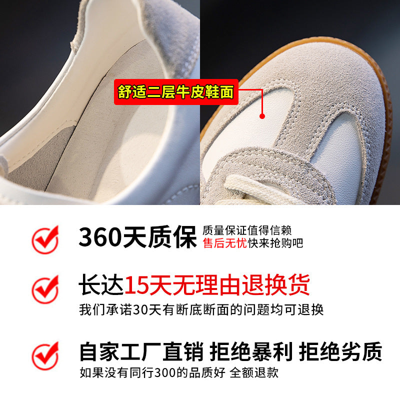 New Authentic Leather Women's Shoes Sports Versatile Single-Layer Shoes Women's Spring and Summer White Shoes Women's Casual Flat German Training Shoes Fashion
