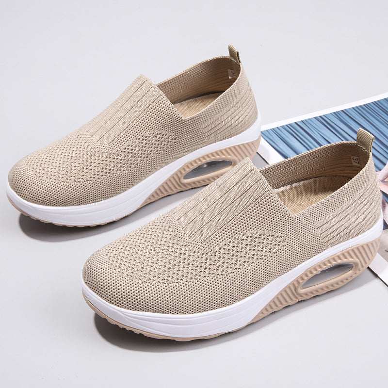 Temu Xiyin Cross-Border New Arrival Women's Casual Sports Air Cushion Mom Shoes Rocking Shoes Pumps Non-Slip Flying Woven Women's Shoes