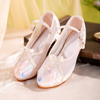 Qiqing Mesh  Summer New Breathable Mesh Old Beijing Cloth Shoes Elegant Cheongsam Shoes Ancient Style Embroidered Shoes for Women