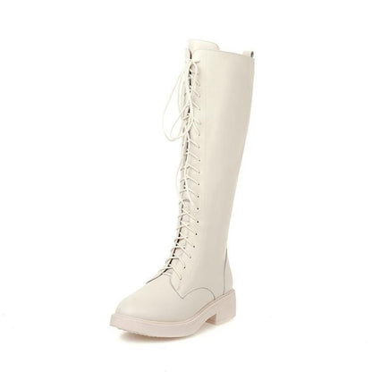 Summer Low Heel High Boots, Female Foreign Trade Cross-Border Chengdu plus Size 40-43 Front Lace-up Martin Boots Female Foreign Trade