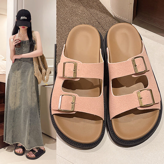 New Style Pink Slippers Women's Roman Style Summer Platform Slippers Fashion Double Sole One-Word Outerwear Women's Sandals