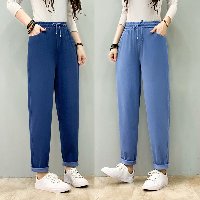 2024 Early Autumn New Jeans Women's High Waist Slimming Cropped Harem Pants Loose plus Size Casual Tappered Daddy Pants