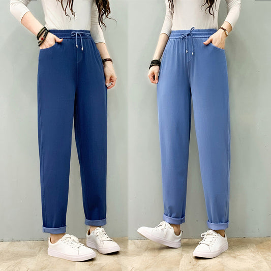 2024 Early Autumn New Jeans Women's High Waist Slimming Cropped Harem Pants Loose plus Size Casual Tappered Daddy Pants