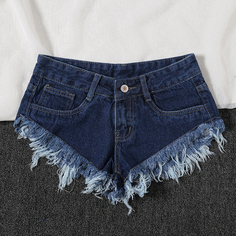 HME Children 2024 New Trendy Low Waist Women's Jeans Cat Fringe Korean Style Ultra Short Denim Shorts Women