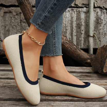 Spring New Color Matching Foreign Trade plus Size Flat Heel Soft Bottom Pumps Casual Breathable Ladies Hollow out Knitted Shoes